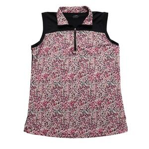 Lady Pinseeker Performance Golf Sleeveless Women Small Pink Dot Quarter Zip Polo